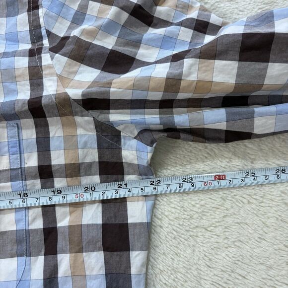 Peter Millar Mens Long Sleeve Button Up Size Medium Blue Brown White Geometric - Picture 7 of 10